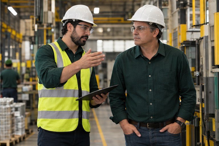 Consultor orientando o responsável pela empresa
