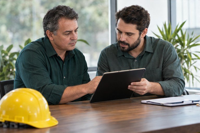 Consultor apresentando uma solução ao empresário